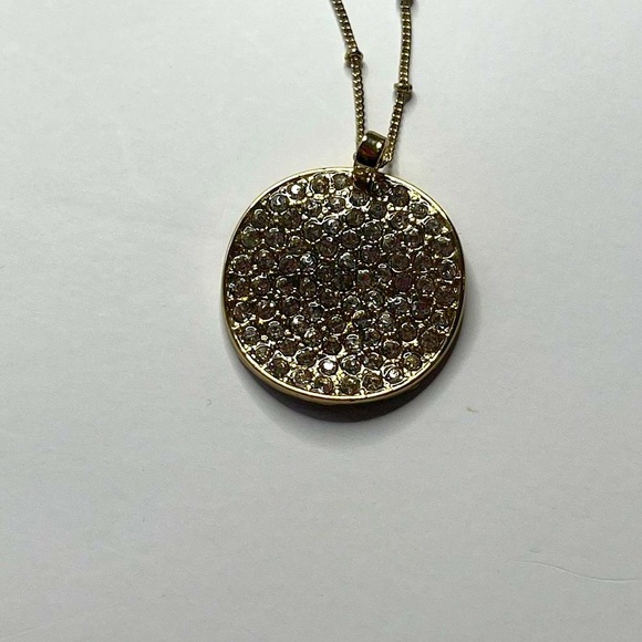 Round Pave Rhinestone Pendant With Chain - Picture 2 of 5